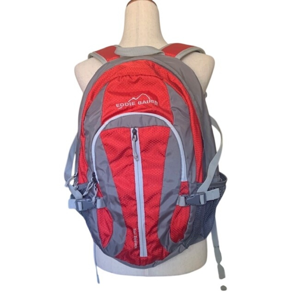 NWOT Eddie Bauer Trail Daypack Backpack Gray Red Hiking Camping Travel College